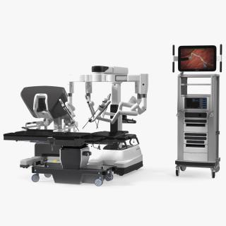 Full Da Vinci Surgical System Rigged with Operating Table 3D
