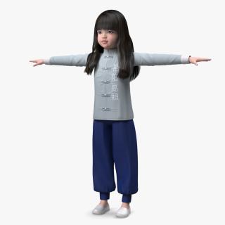 Chinese Girl Child in Traditional Dress in T-Pose 3D model