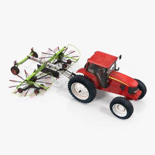 3D model Tractor with Used Twin Rotor Rake Claas Liner 2700