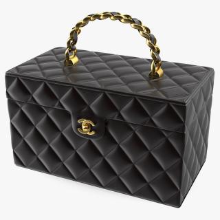 3D Chanel Vintage Black Quilted Lambskin Cosmetic Bag Train Case