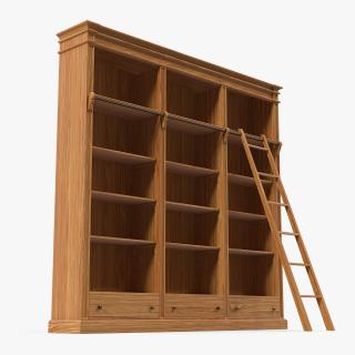 3D model Wood Bookcase with Ladder