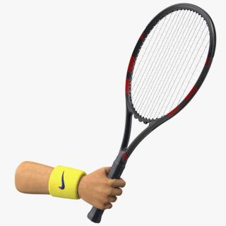 3D Man Hand with Nike Swoosh Wristband Holds Tennis Racquet Rigged model