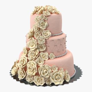 Multilevel Wedding Cake with Sugar Flowers 3D