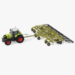 Tractor Claas Axion 800 with Seedbed Cultivator 3D