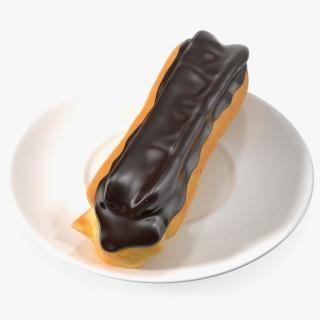 Eclair in Chocolate Glaze with Saucer 3D