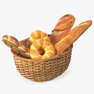 3D Straw Basket with Bread model