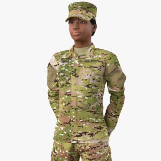 Black Female Soldier Green Standing Pose Fur 3D model