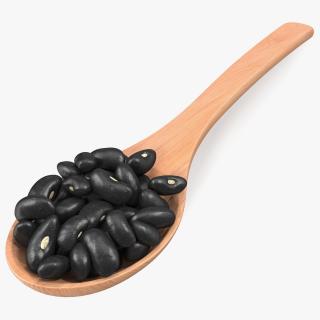 Black Turtle Beans in Wooden Spoon 3D model