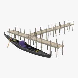3D Wooden Old Pier with Gondola model