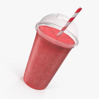 Strawberry Coctail in Plastic Cup with Straw 3D model