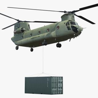 3D model US Army Transport Helicopter With 20 ft ISO Container Rigged