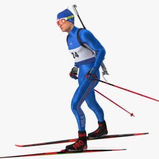 3D Biathlete Fully Equipped USA Team Running Pose