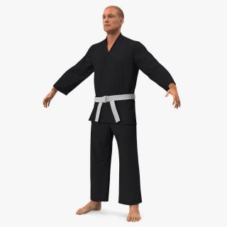3D Karate Fighter Black Suit with Fur Rigged