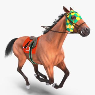 3D model Racehorse Gallop Pose Fur
