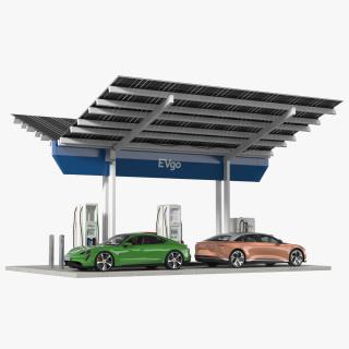 EVgo Fast Charging Station and Electric Cars 3D model