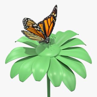 3D Animated Monarch Butterfly Sits on Swinging Flower with Fur Rigged