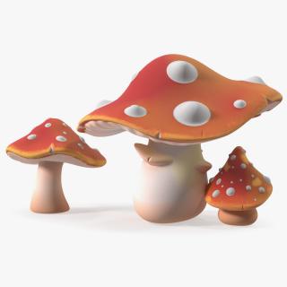 Amanita Cartoon Mushrooms 3 Pieces 3D model