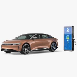 3D Electric Car Charging Station and Lucid Air 2021 model