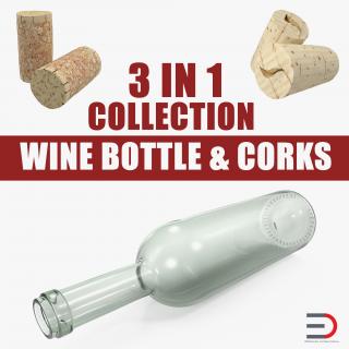 Wine Bottle and Corks Collection 3D