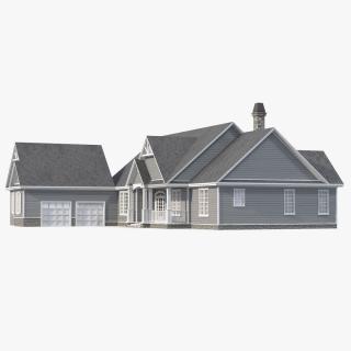 3D Grey American House With Two Garage Doors
