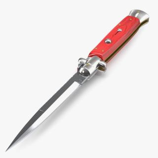 Automatic Switchblade Stiletto Knife Red Wood Handle 3D
