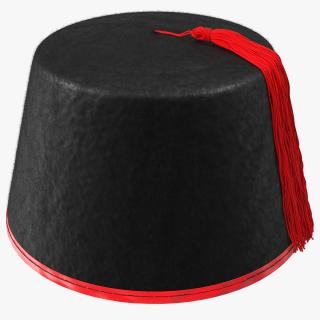 Traditional Arabic Black Fez Hat With Red Tassel Fur 3D