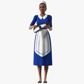 3D Light Skin Black Maid with Handheld Vacuum Cleaner Rigged for Maya
