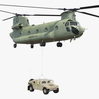 3D US Army Transport Helicopter With Humvee M1151 Rigged model