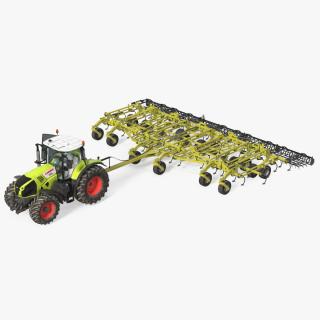 Tractor Claas Axion 800 with Seedbed Cultivator Rigged 3D model