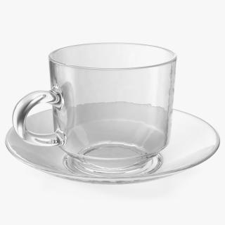 3D Glass Teacup with Saucer Large Empty