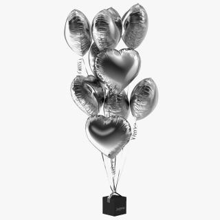 3D model Heart Shaped Silver Balloons Tied to Gift Box