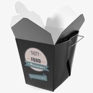 Black Paper Chinese Takeout Box 32 Oz Opened 3D model