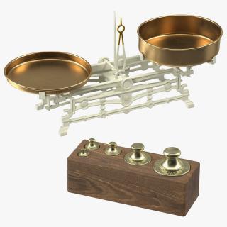 3D Vintage Balance Scale with Weights Set model