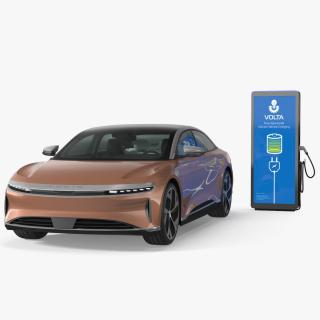 3D model Electric Car Charging Station and Lucid Air 2021 Rigged
