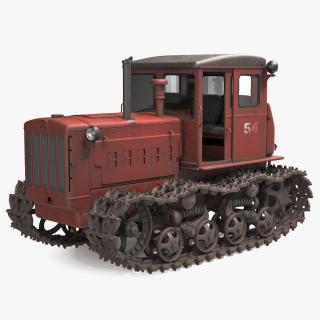 3D Old Soviet Crawler Tractor DT54 Rigged model