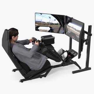 Young Man Racing in a Virtual Simulator 3D model