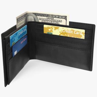 3D model Leather Wallet with Card and Dollar
