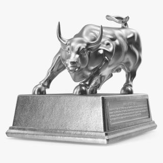 3D model Silver Wall Street Bull on Pedestal