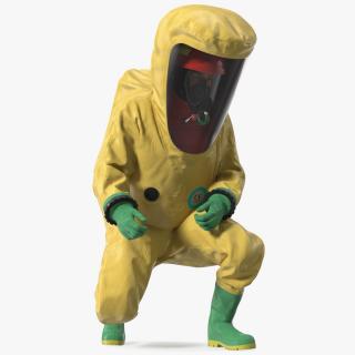 3D Heavy Duty Chemical Protective Suit Squat Pose Yellow model