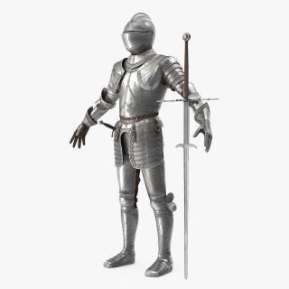 3D model Medieval Knight Plate Armor with Zweihander T-Pose