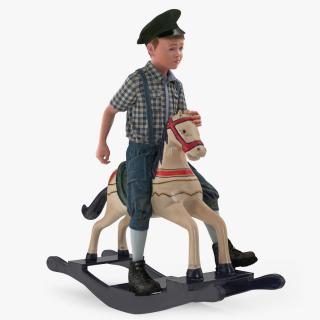 Vintage Boy Riding Rocking Horse 3D
