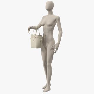 3D Leather Shopper Tote Bag Beige on Mannequin model