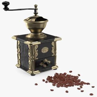 3D model Antique Coffee Grinder with Coffee Beans