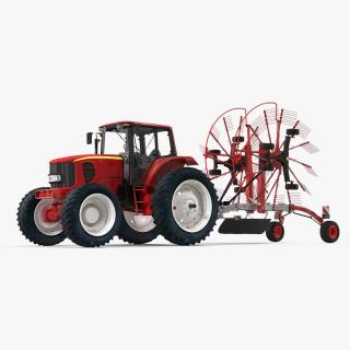 Tractor with Twin Rotary Rake Generic Parked 3D model