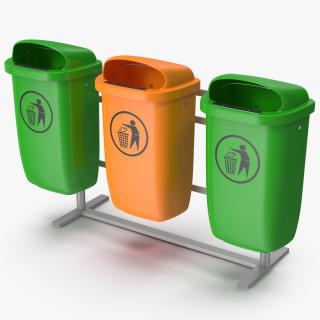 3D Outdoor Triple Plastic Trash Cans model