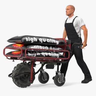 Worker with a Wheelbarrow Battery Frame Cement Rigged for Cinema 4D 3D