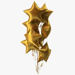 3D Star Shaped Matte Gold Balloon Bouquet model