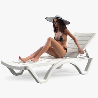 Women in Bikini Lying on Chaise Lounge Rigged for Maya 3D model
