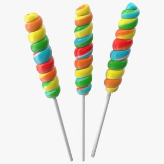 3D Three Multi Colored Fruit Spiral Lollipop Twist Candy model