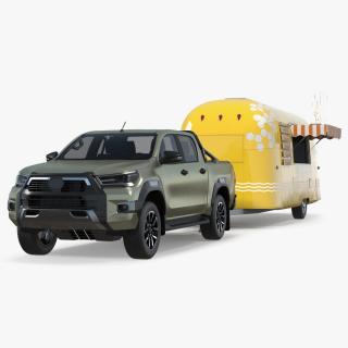 Mobile Food Trailer with Pickup Truck 3D